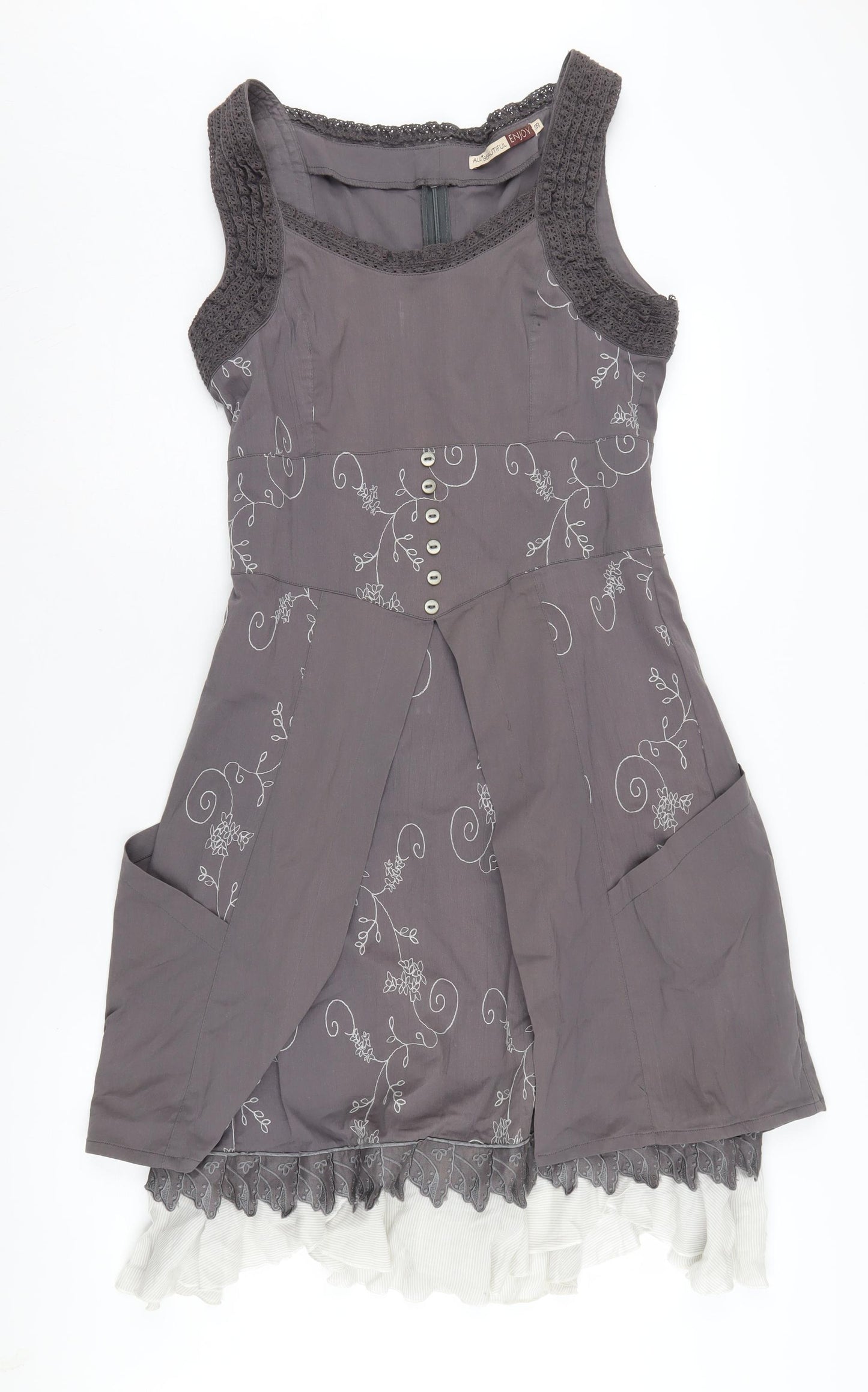 All Beautiful Grey Floral Women’s Shift Dress UK Size 10