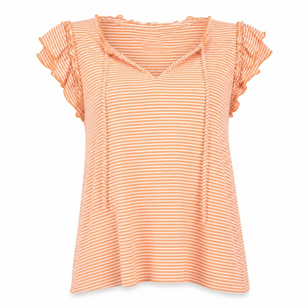 Front view of Chaps Women's Orange Striped T-Shirt, size M