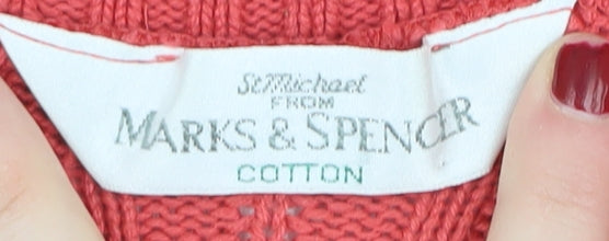 Marks and Spencer Women's Red Cotton Pullover Jumper