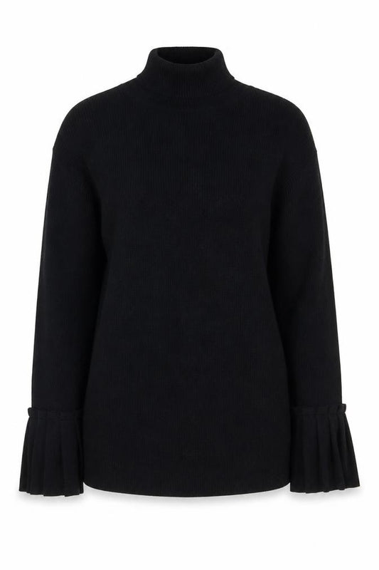 Front view of Laura Ashley Women's Black Mock Neck Pullover, size 10