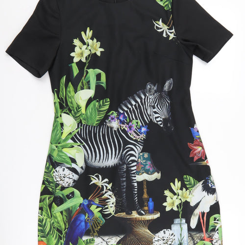 Yumi Women's Black Animal Print Shift Dress Size 10