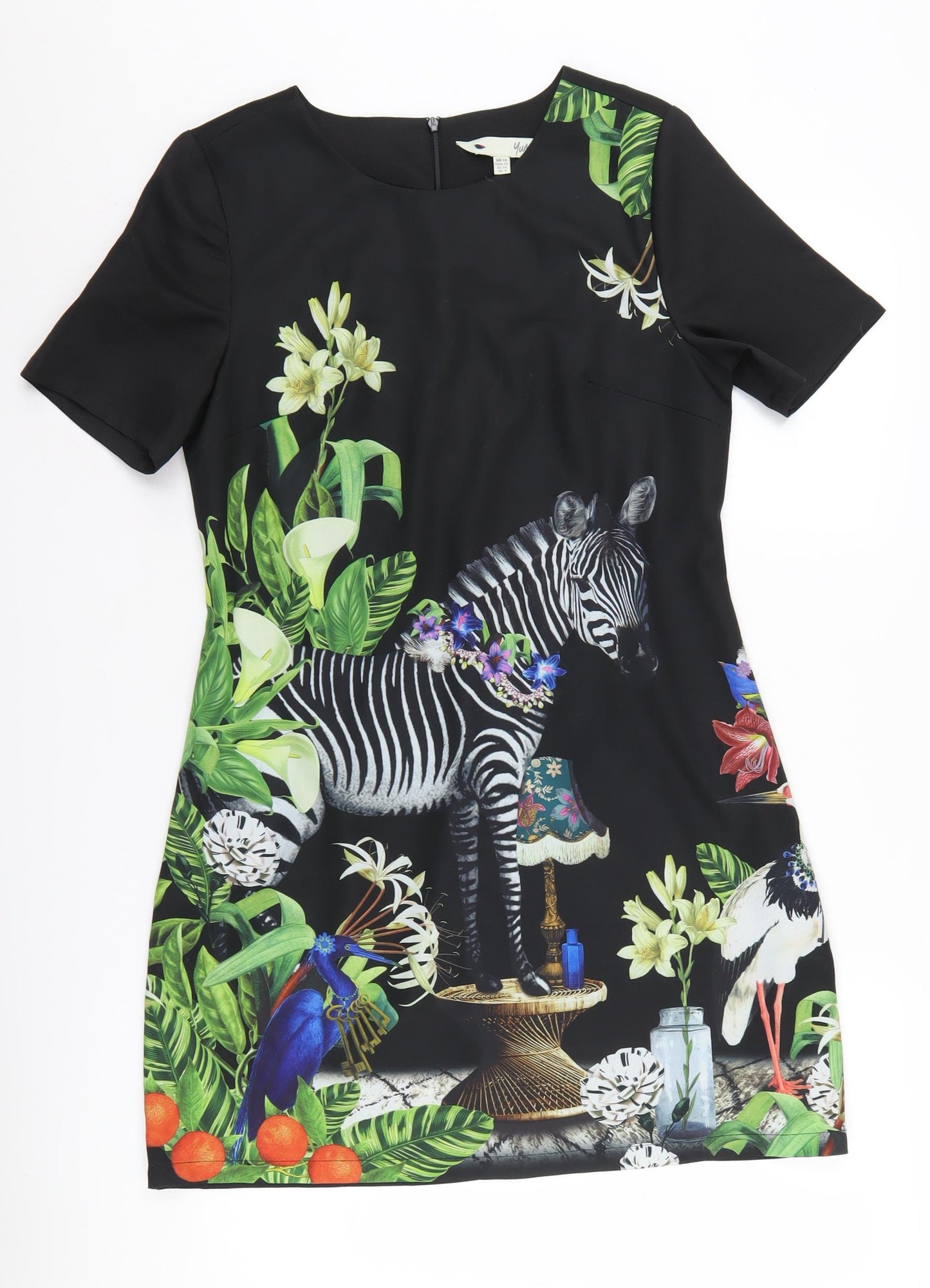 Yumi Women's Black Animal Print Shift Dress Size 10