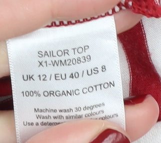 Seasalt Women's Red Striped 3/4 Sleeve Top Size 12