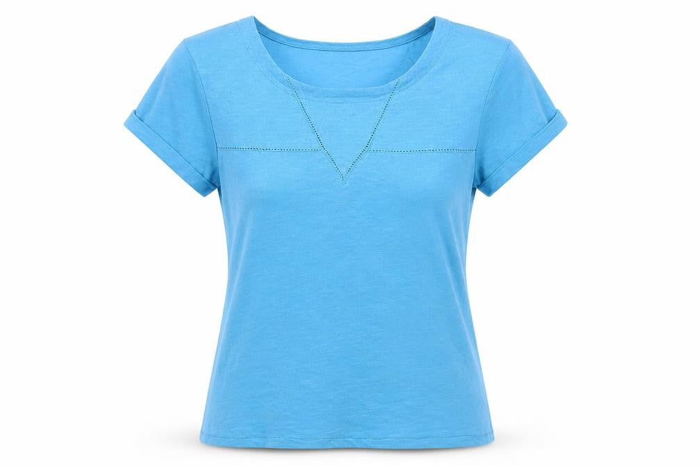 Front view of White Stuff Women's Blue V-Neck T-Shirt, size 6