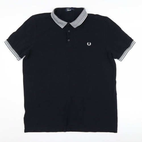 Fred Perry Men's Black Polo Shirt, XL, Collared Logo