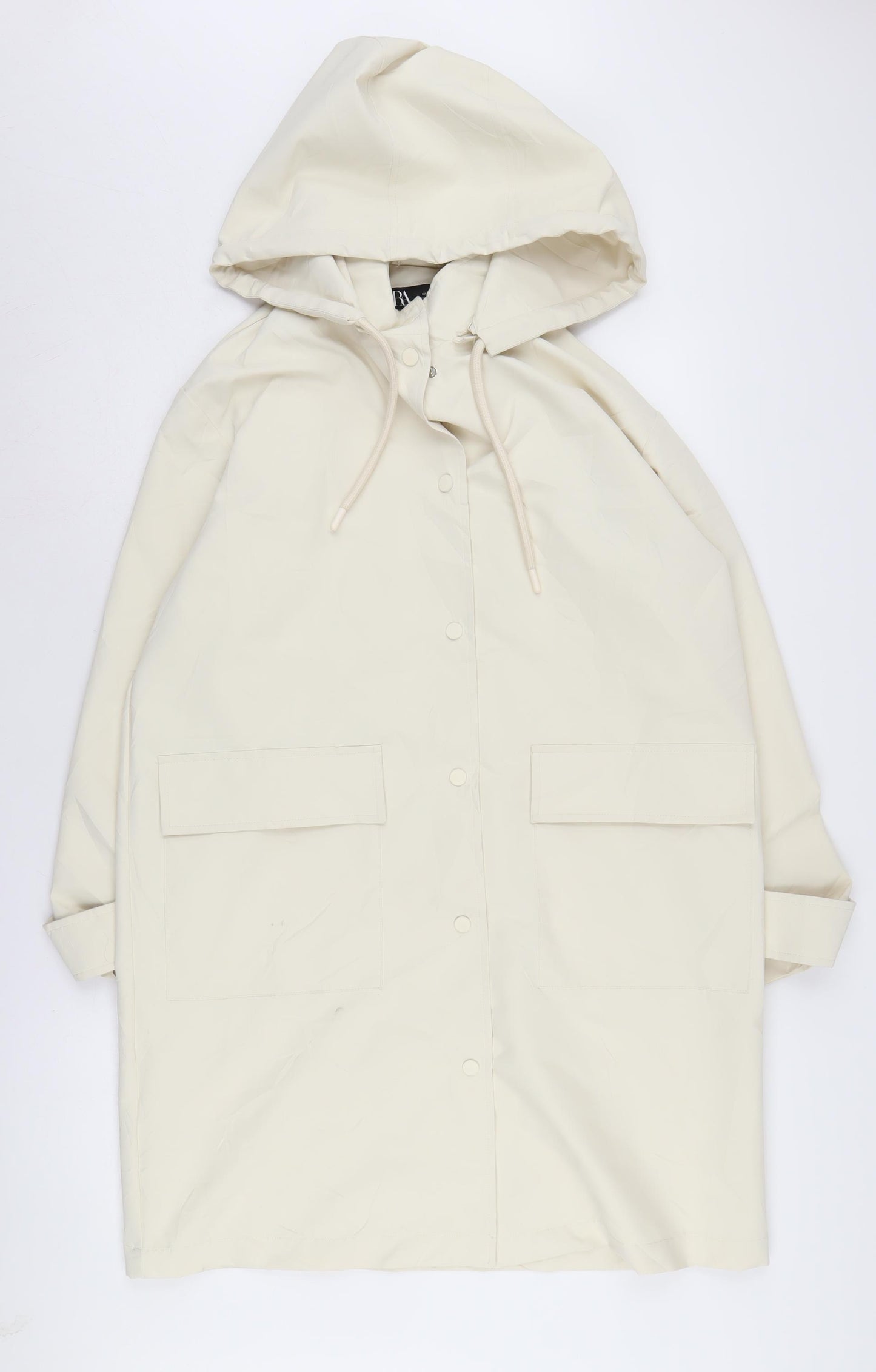 Zara Women's Ivory Hooded Rain Coat Size 12