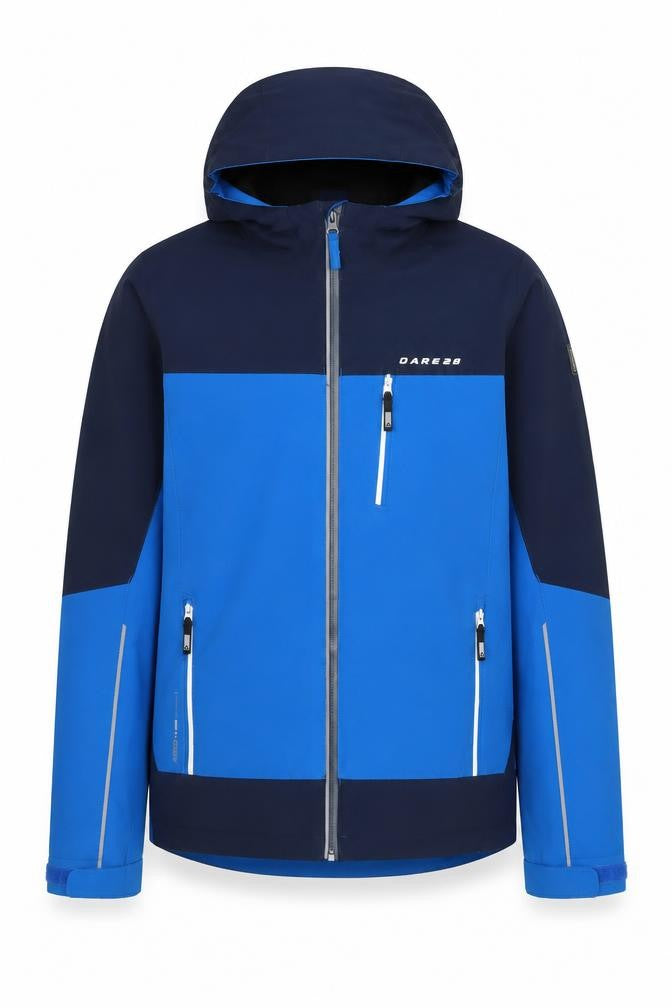 Front view of Dare 2b unisex adults blue waterproof jacket, size 10