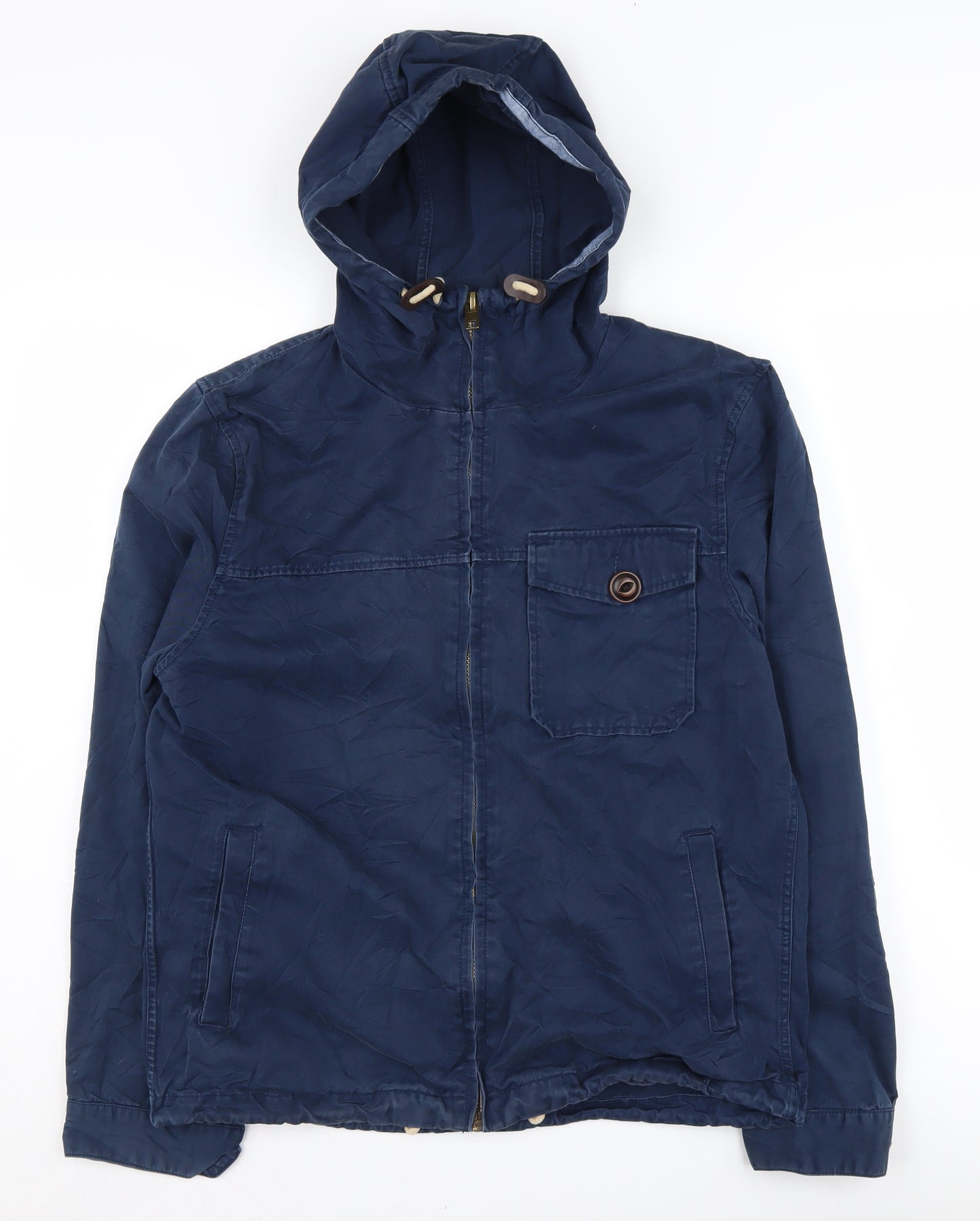 River Island Men's Blue Hooded Jacket Medium