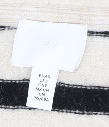 H&M Women's Black Beige Striped Jumper, Size S, V-Neck
