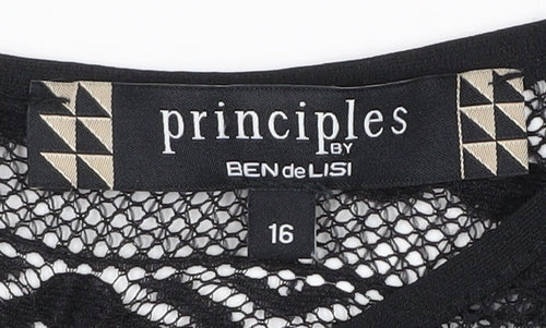 Principles Black Lace Blouse 3/4 Sleeve Women Size 16