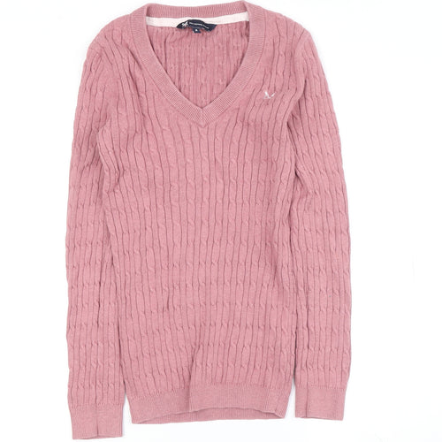 Crew Clothing Women's Pink V-Neck Cotton Jumper Size 10