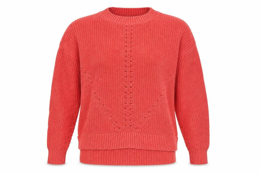 Front view of FatFace Women's Red jumper, size 6, Cotton Knit