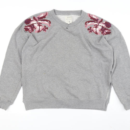 Jack Wills Women’s Grey Embroidered Sweatshirt Size 10