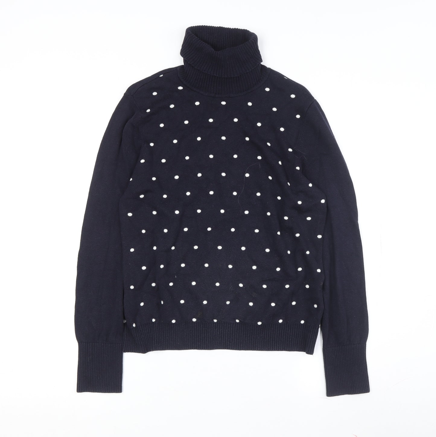 Peter Hahn Women's Blue Roll Neck Polka Dot Jumper Size 12