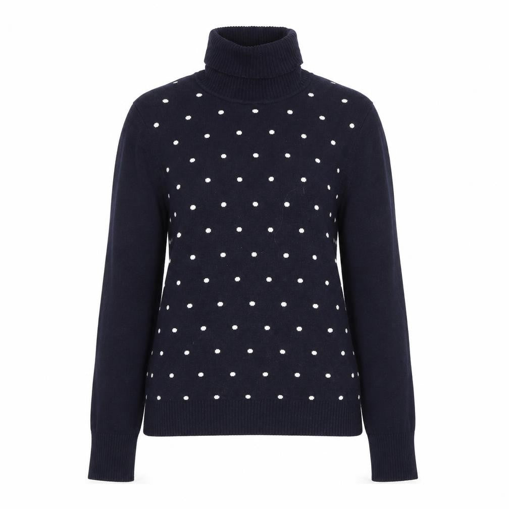 Front view of Peter Hahn Women's Blue Roll Neck Polka Dot Jumper, size 12