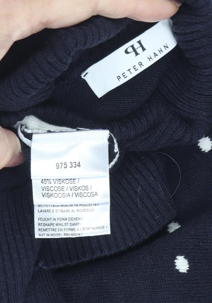 Peter Hahn Women's Blue Roll Neck Polka Dot Jumper Size 12