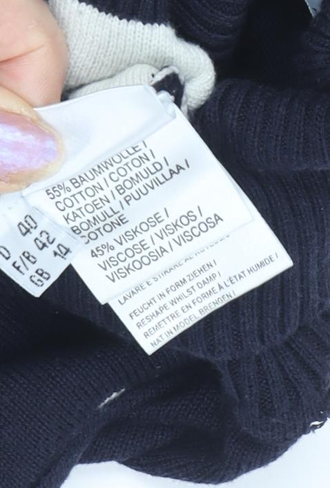 Peter Hahn Women's Blue Roll Neck Polka Dot Jumper Size 12