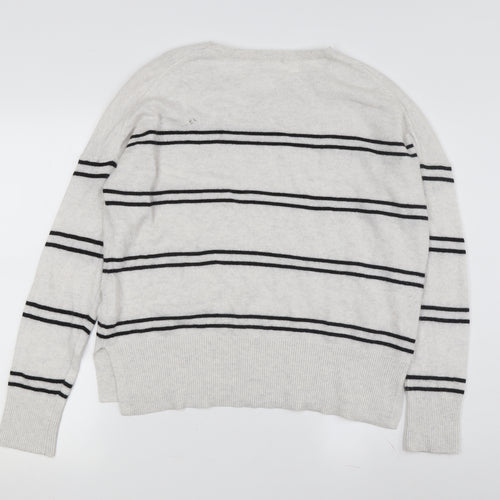 The White Company Women's White Striped Pullover Jumper L