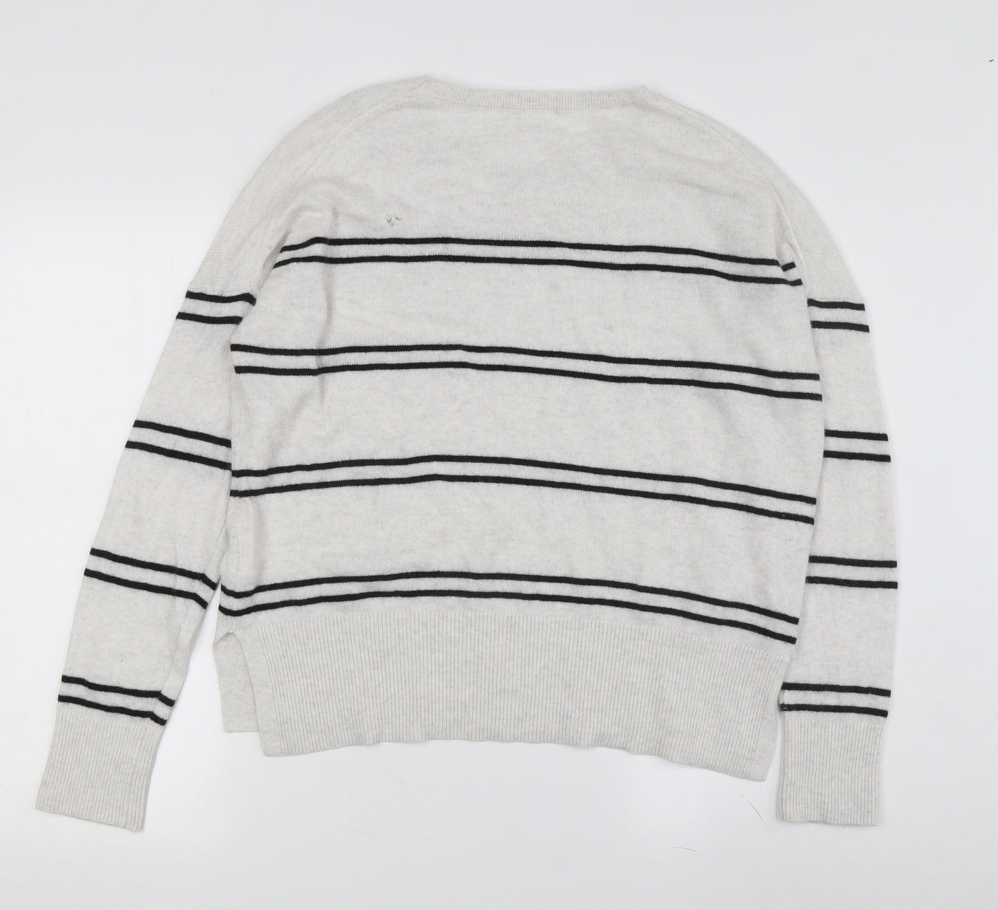 The White Company Women's White Striped Pullover Jumper L