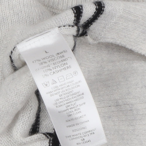 The White Company Women's White Striped Pullover Jumper L