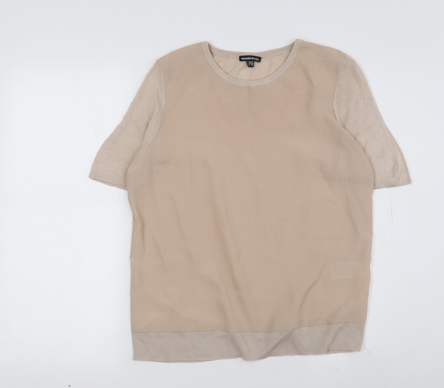 Warehouse Women's Beige Basic Crew Neck Top