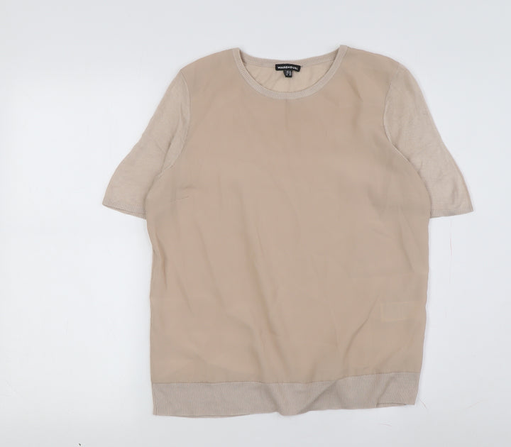 Warehouse Women's Beige Basic Crew Neck Top