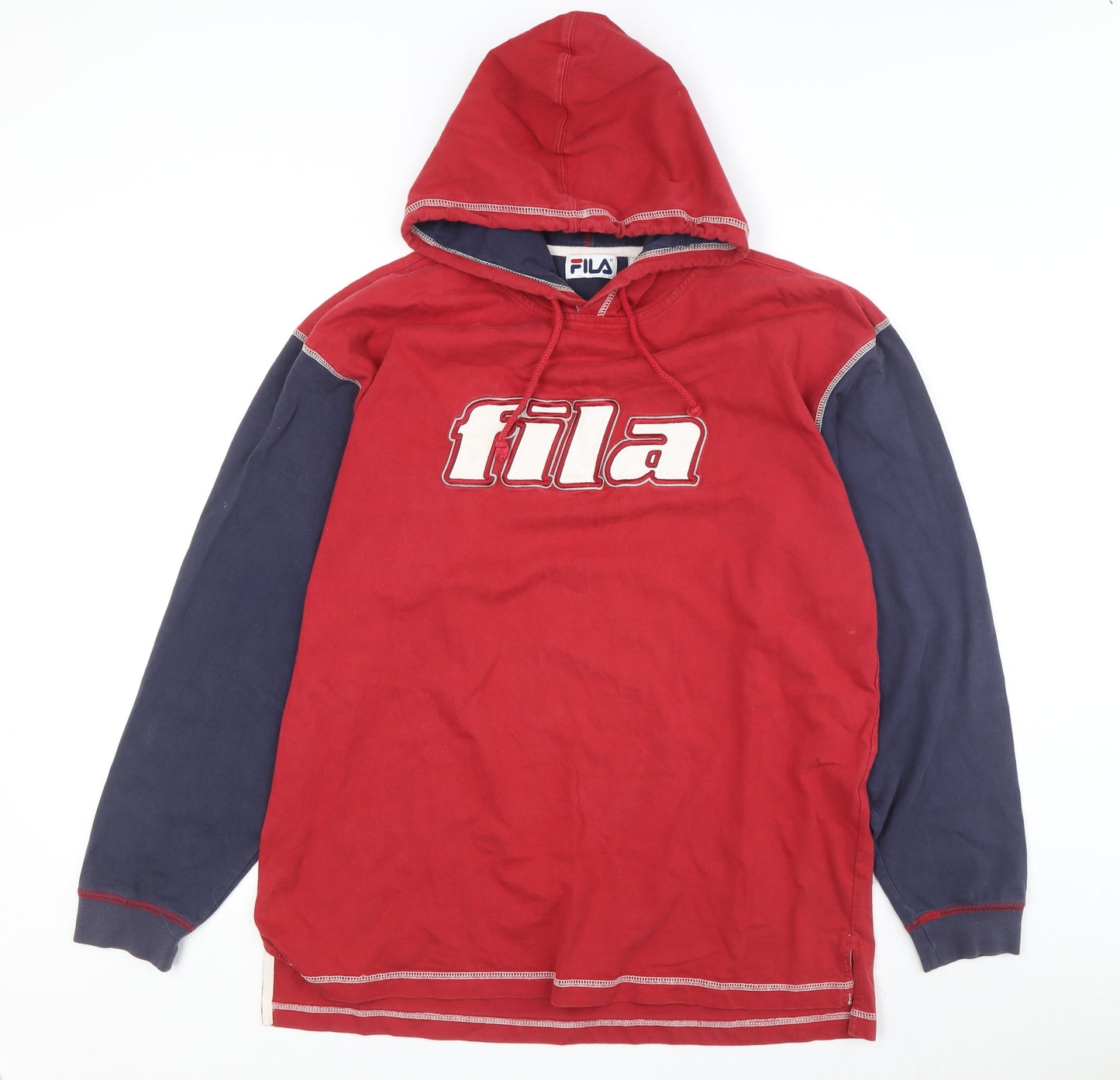 FILA Men's Red Pullover Hoodie - L, Hooded Logo