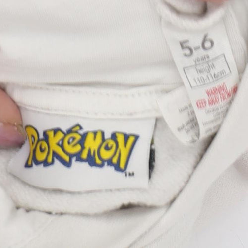 Pokémon Boys White Hoodie 5-6 Years Pullover Cartoon Graphic
