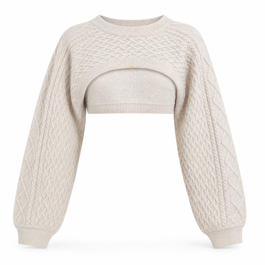 Front view of H&M Beige Cable-Knit Jumper Women M