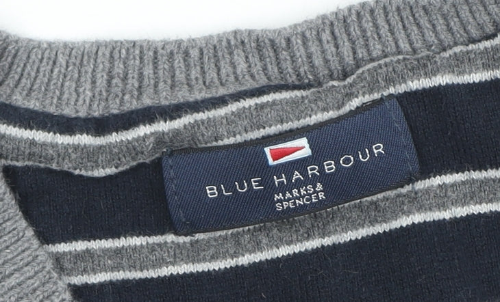 Marks and Spencer Men's Grey V-Neck Pullover Jumper, L