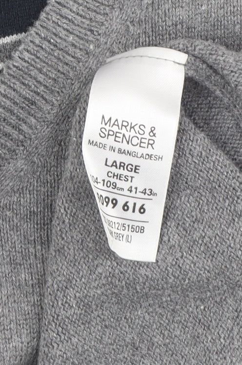 Marks and Spencer Men's Grey V-Neck Pullover Jumper, L