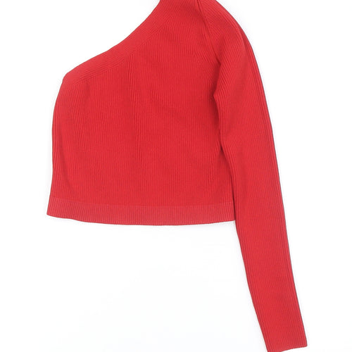 BRUSNIKA Red Pullover Jumper, Women's, M, Asymmetrical Sleeve
