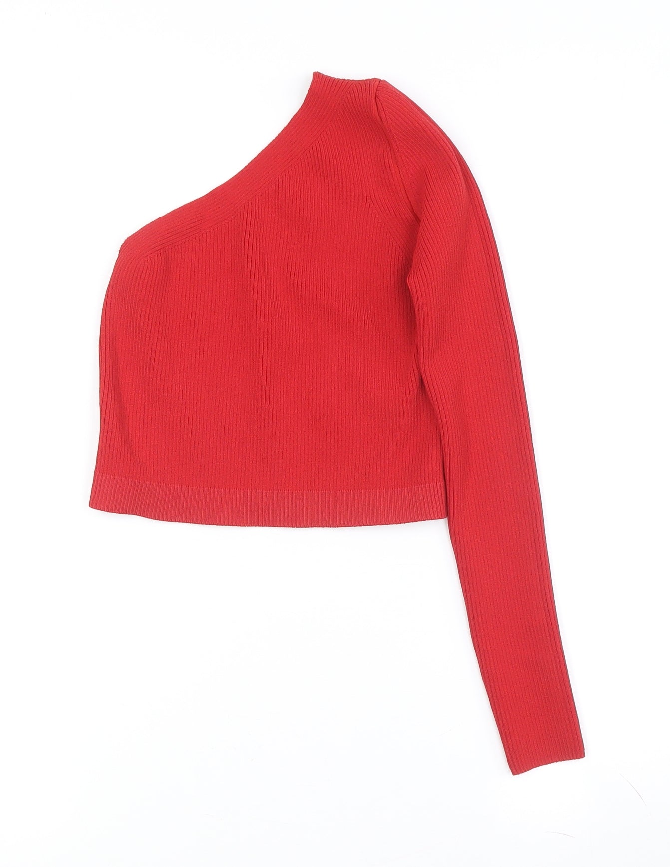 BRUSNIKA Red Pullover Jumper, Women's, M, Asymmetrical Sleeve