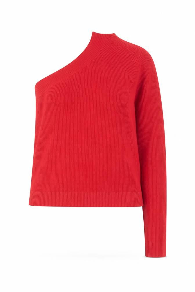 Front view of BRUSNIKA Red jumper, Women's, M, Asymmetrical Sleeve