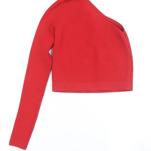 BRUSNIKA Red Pullover Jumper, Women's, M, Asymmetrical Sleeve