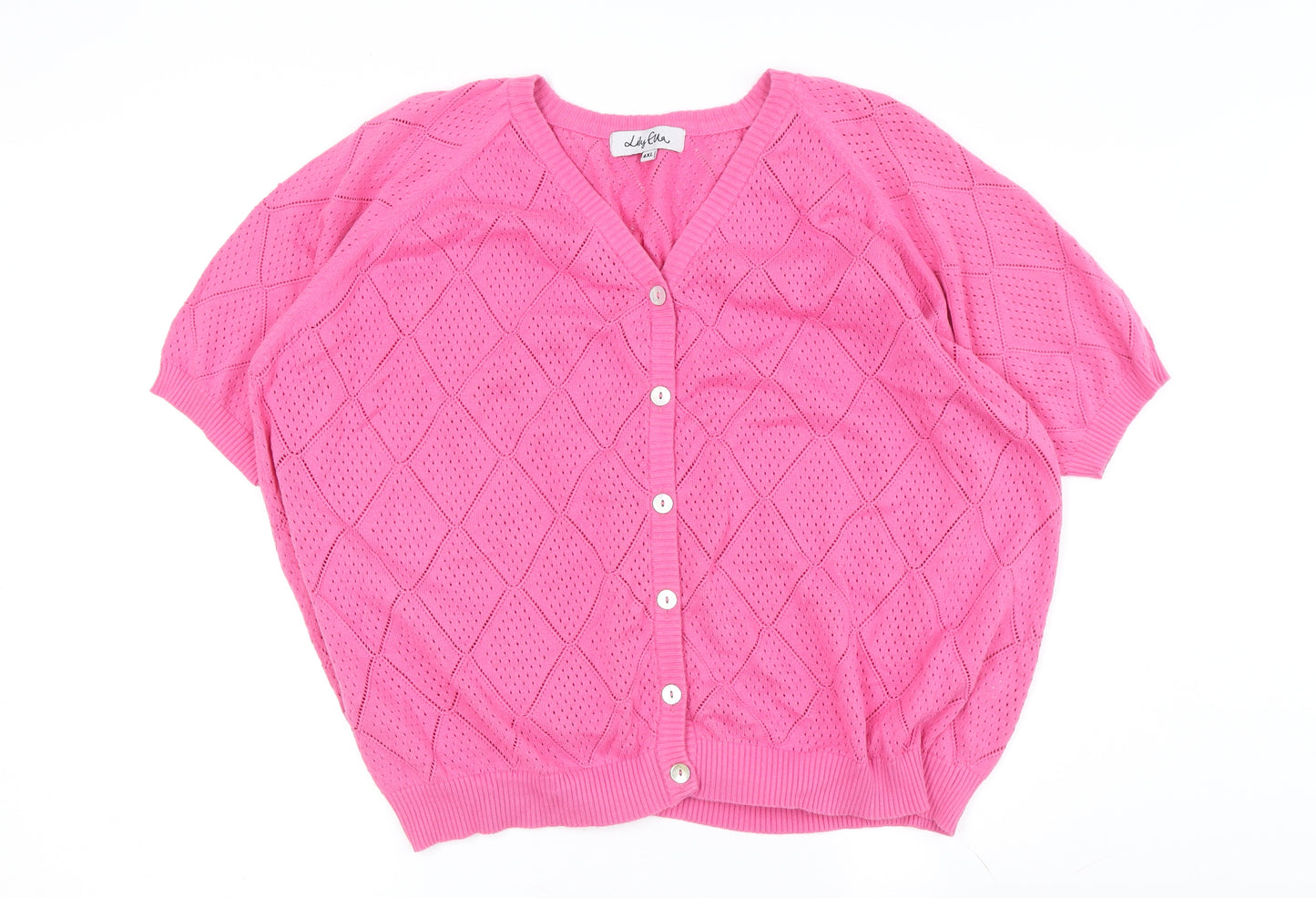 Lily Ella Women's Pink 4XL Cardigan Argyle Knit