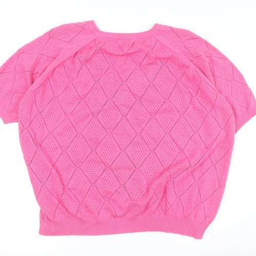 Lily Ella Women's Pink 4XL Cardigan Argyle Knit