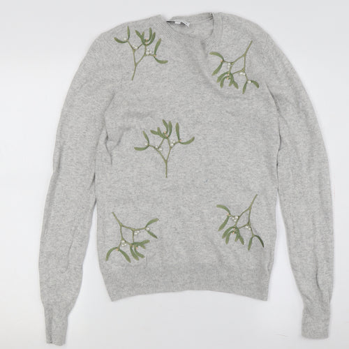 Warehouse Women's Grey Cotton Blend Pullover Jumper Size 8
