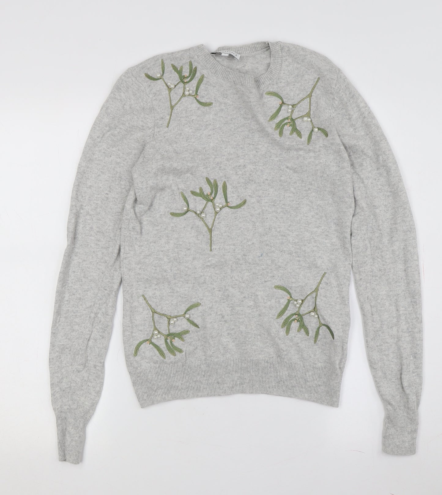 Warehouse Women's Grey Cotton Blend Pullover Jumper Size 8