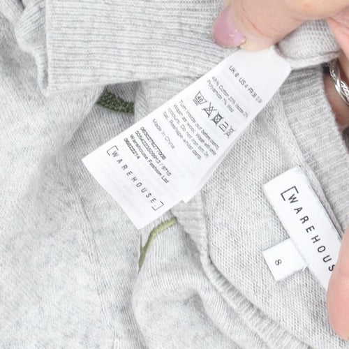 Warehouse Women's Grey Cotton Blend Pullover Jumper Size 8