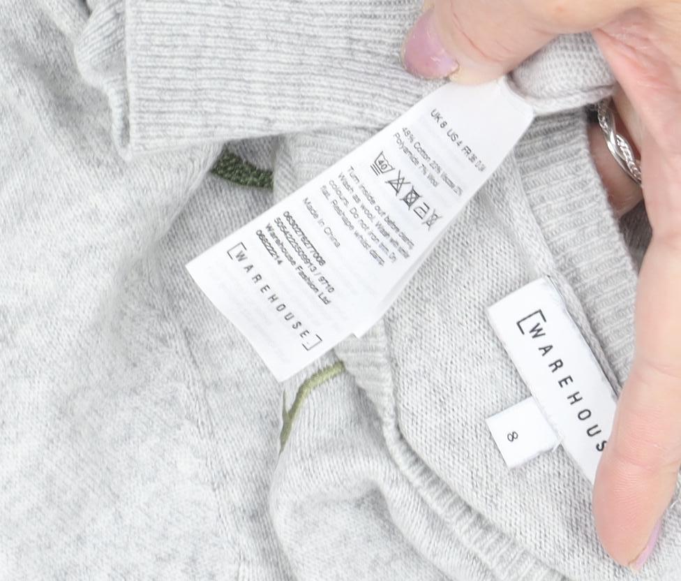Warehouse Women's Grey Cotton Blend Pullover Jumper Size 8