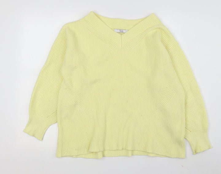 Next Women's Yellow V-Neck Pullover Jumper M