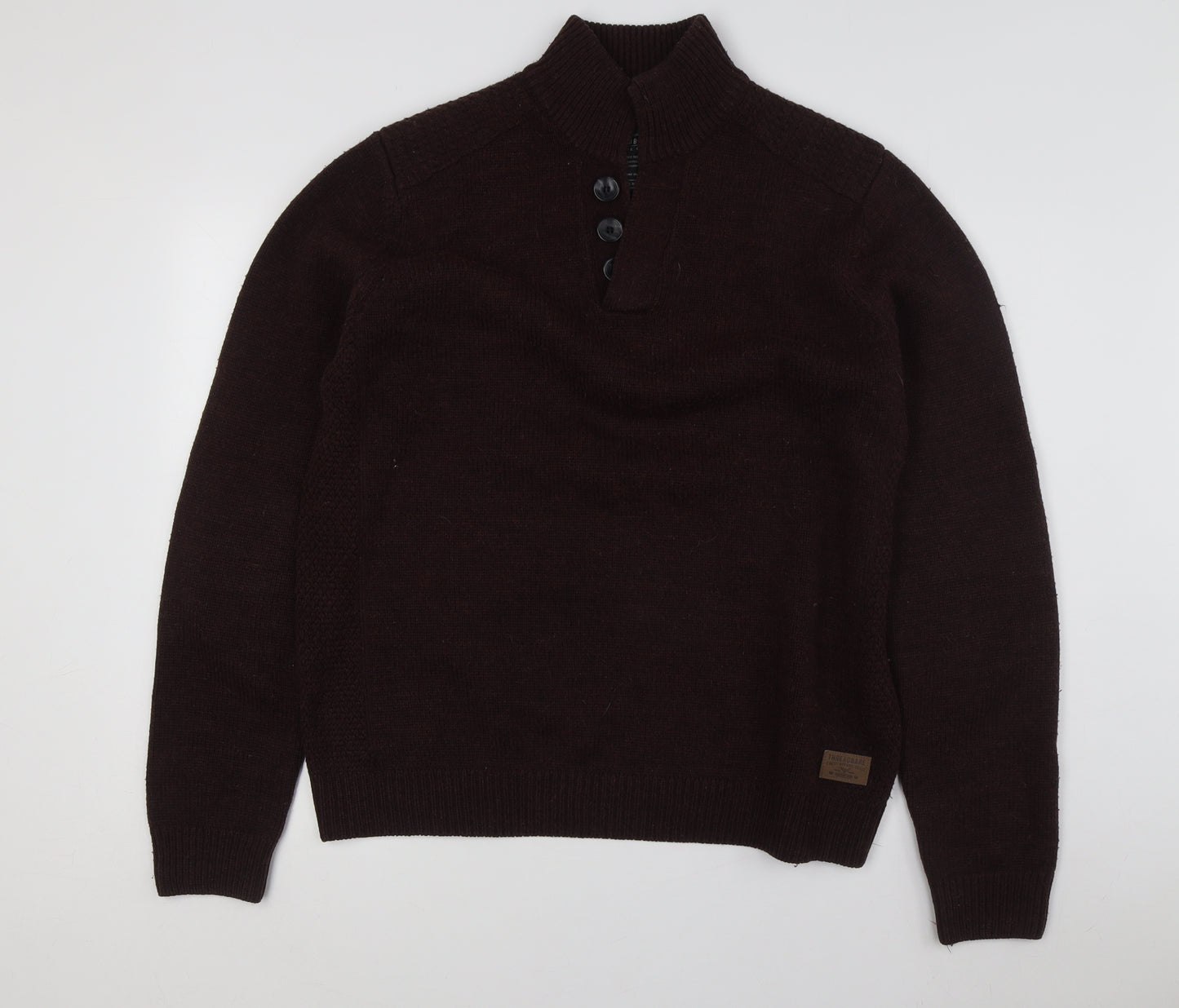Threadbare Men’s Brown XL Henley Jumper, Button Accent