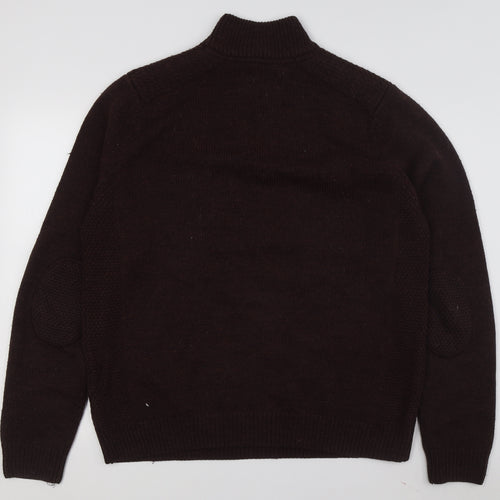 Threadbare Men’s Brown XL Henley Jumper, Button Accent