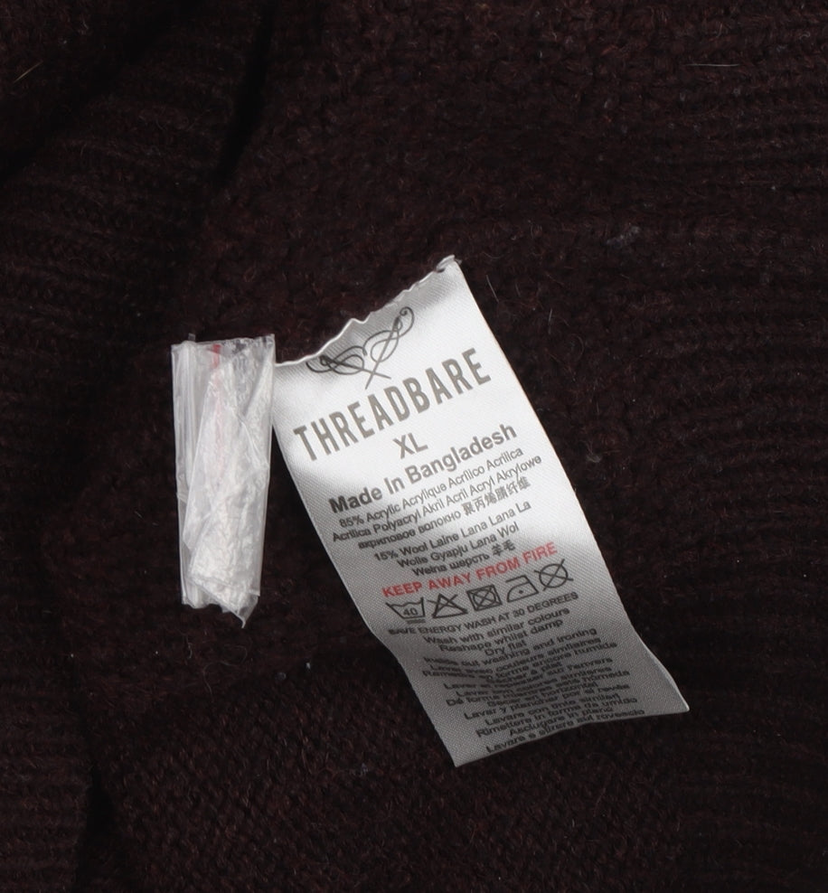 Threadbare Men’s Brown XL Henley Jumper, Button Accent