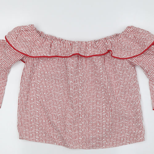 Zara Women Red Stripe Off Shoulder Blouse Size 6