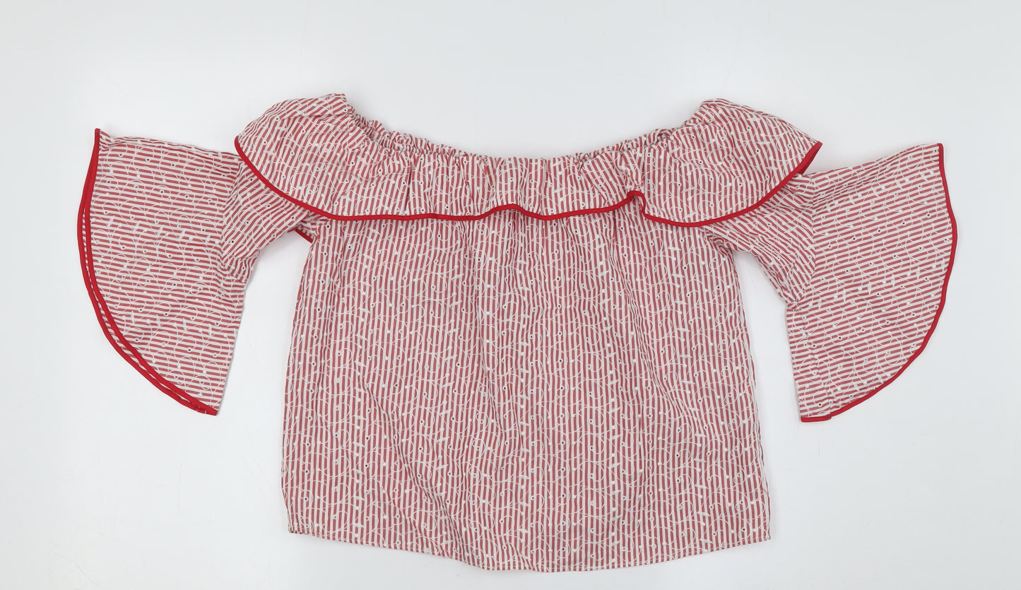 Zara Women Red Stripe Off Shoulder Blouse Size 6