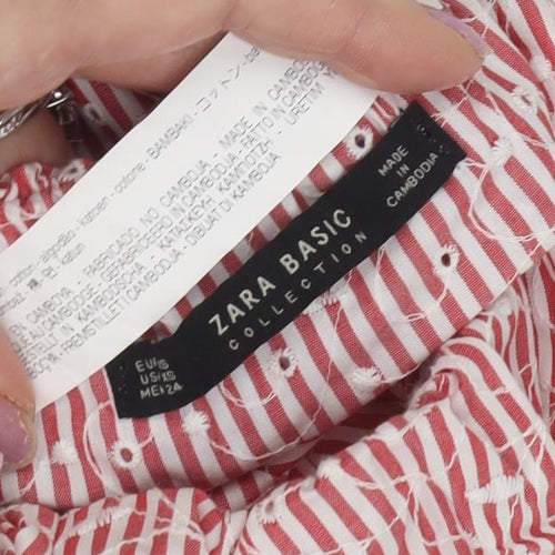 Zara Women Red Stripe Off Shoulder Blouse Size 6