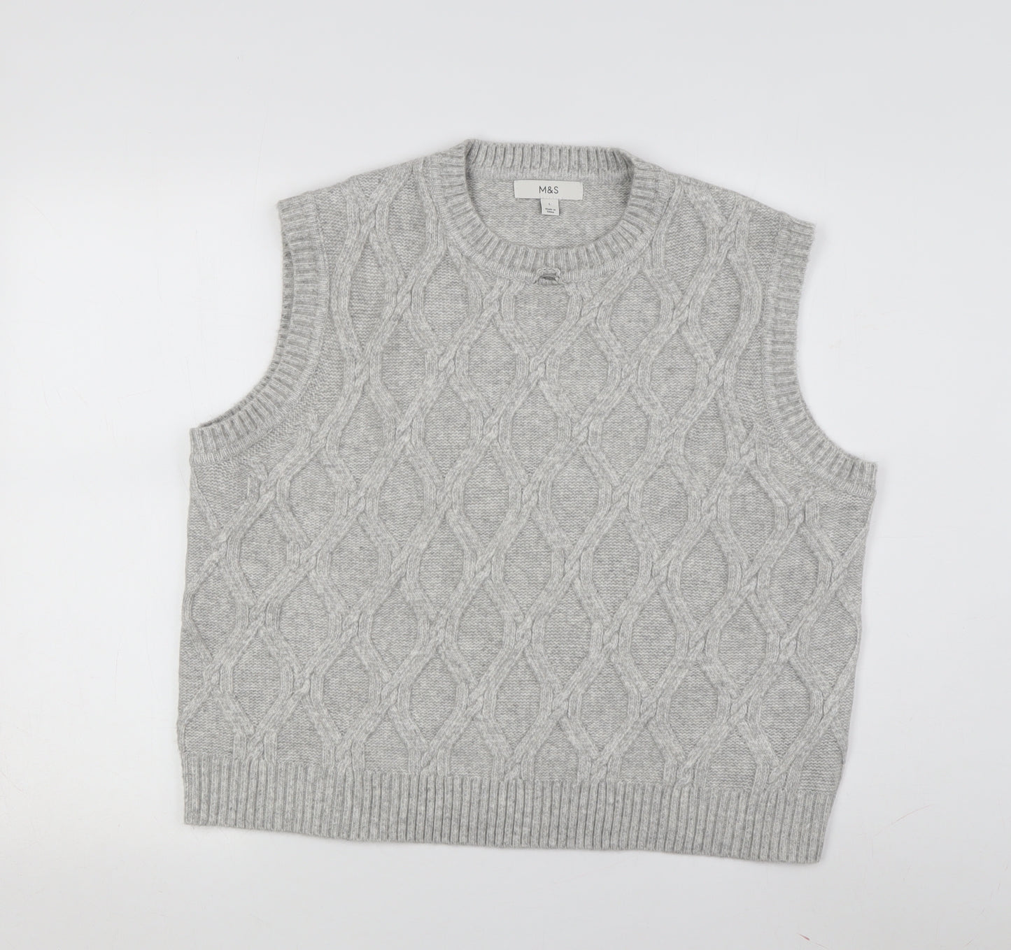Marks and Spencer Women's Grey Cable-Knit Vest L