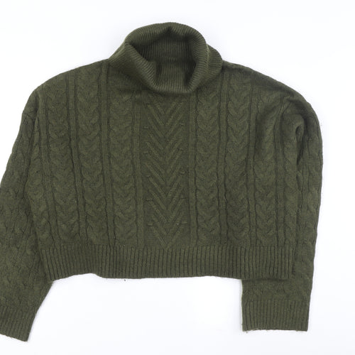 New Look Women's Green Roll Neck Cable-Knit Pullover